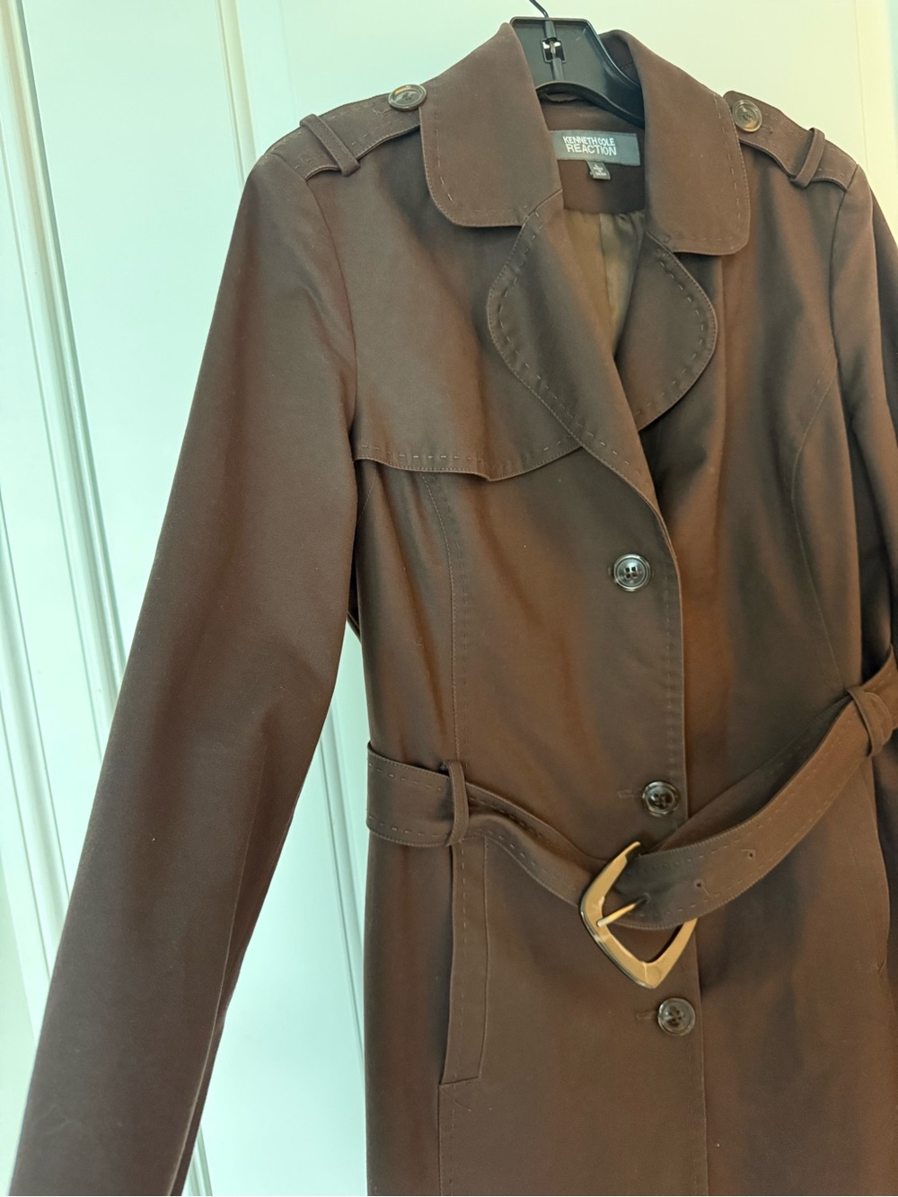 Kenneth Cole Reaction Dark Brown Trench Coat with Belt - Picture 2 of 9